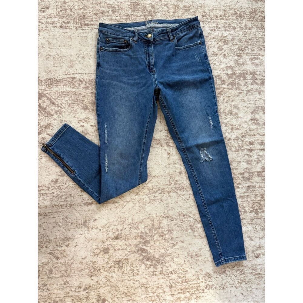 Boden Women's Zip-fly Distressed Ankle Zip Skimmer Skinny Denim Jeans Blue Sz 8R